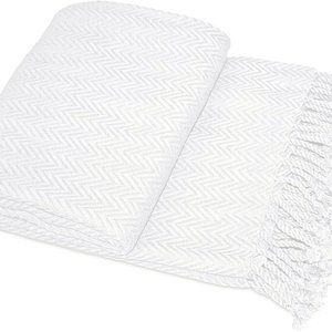 Ring Spun Cotton Chevron Throws Blankets - IVORY